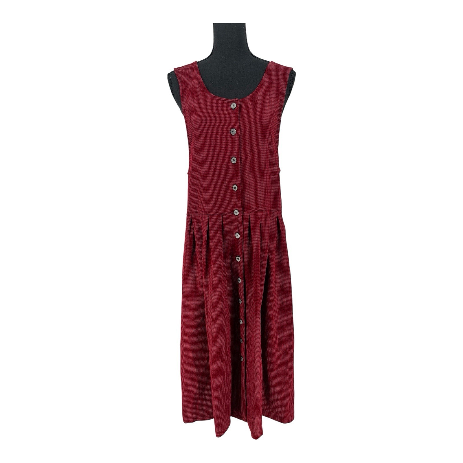 Vtg 90s FADS Red Black Gingham Grunge Dress M Button Front Cottagecore Teacher