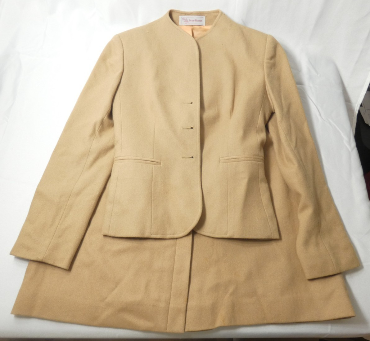 Vintage Evan Picone Beige 2 Piece Skirt Suit Set Jacket Size 6
