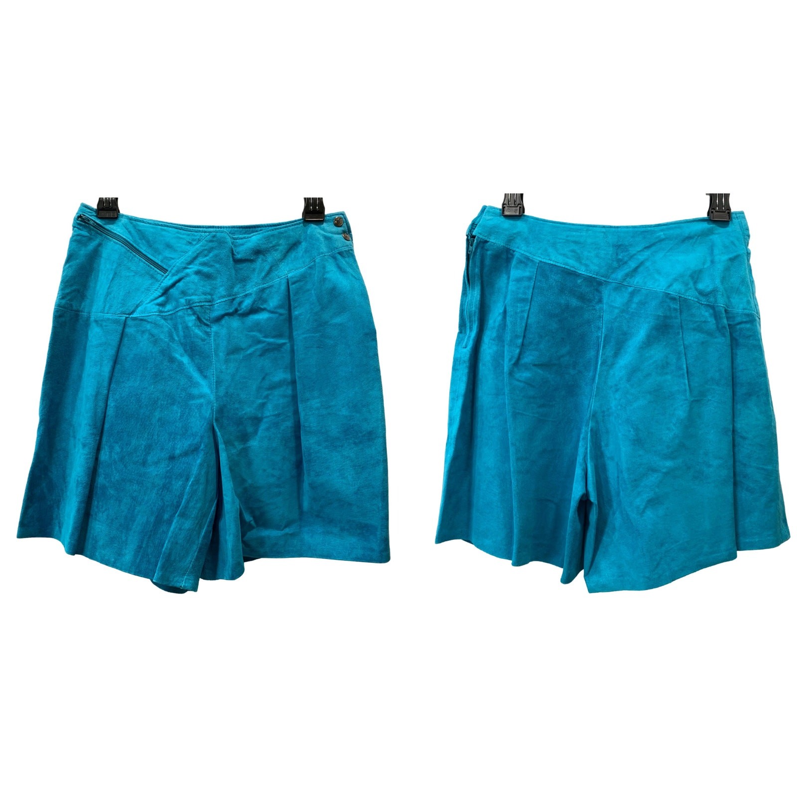 80s Dark Aqua Blue SUEDE Shorts | Asymmetrical Soft Leather | 28″ W