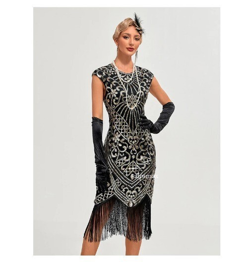 30S Flapper Dresses 1920s Vintage Dress Summer Fringe Beaded Great Gatsby Party
