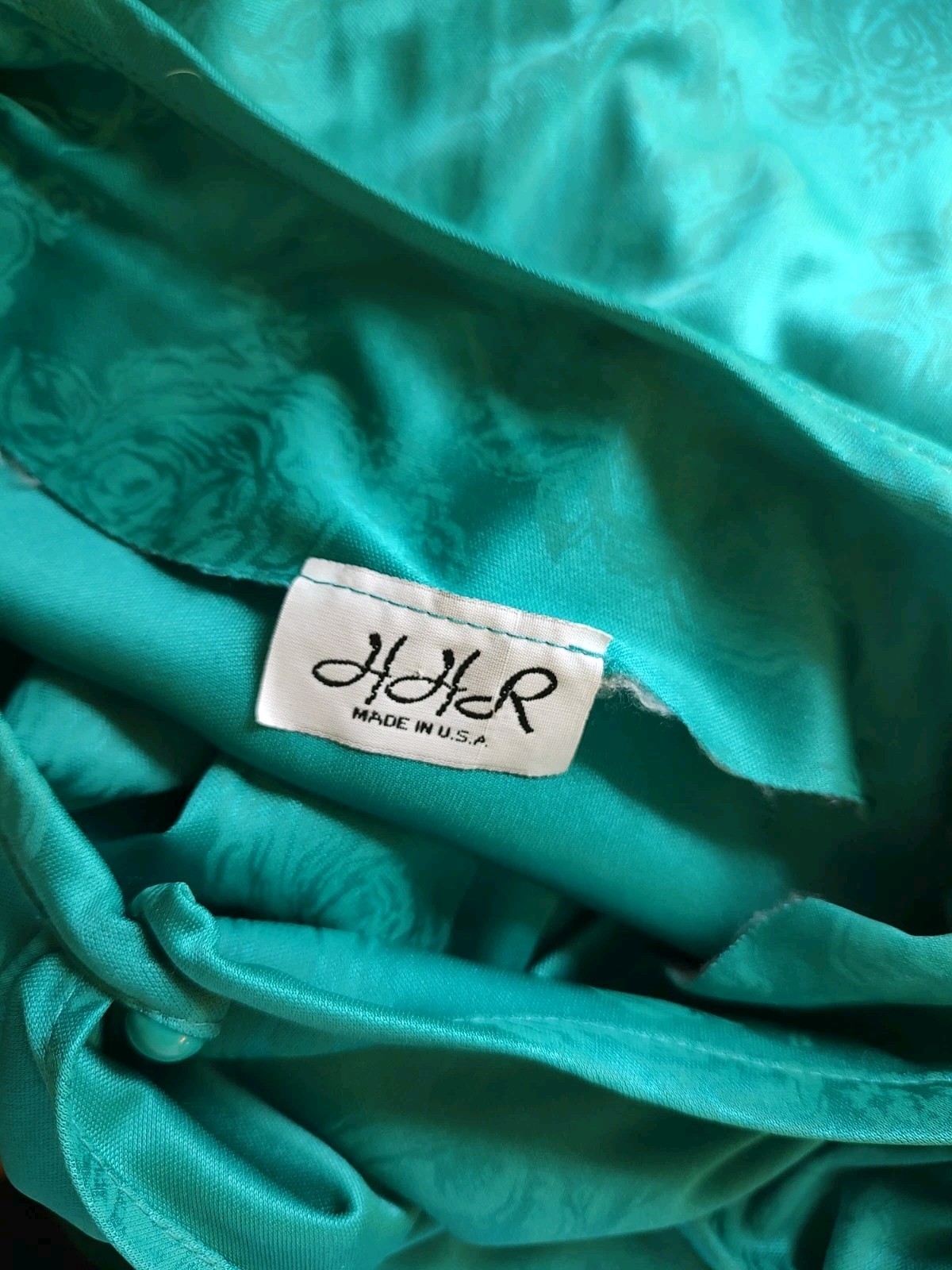 80’s Vintage Dress HHR Jade Green Shirt Dress Ruffle Poet Neck Long Sleeve Sz XL