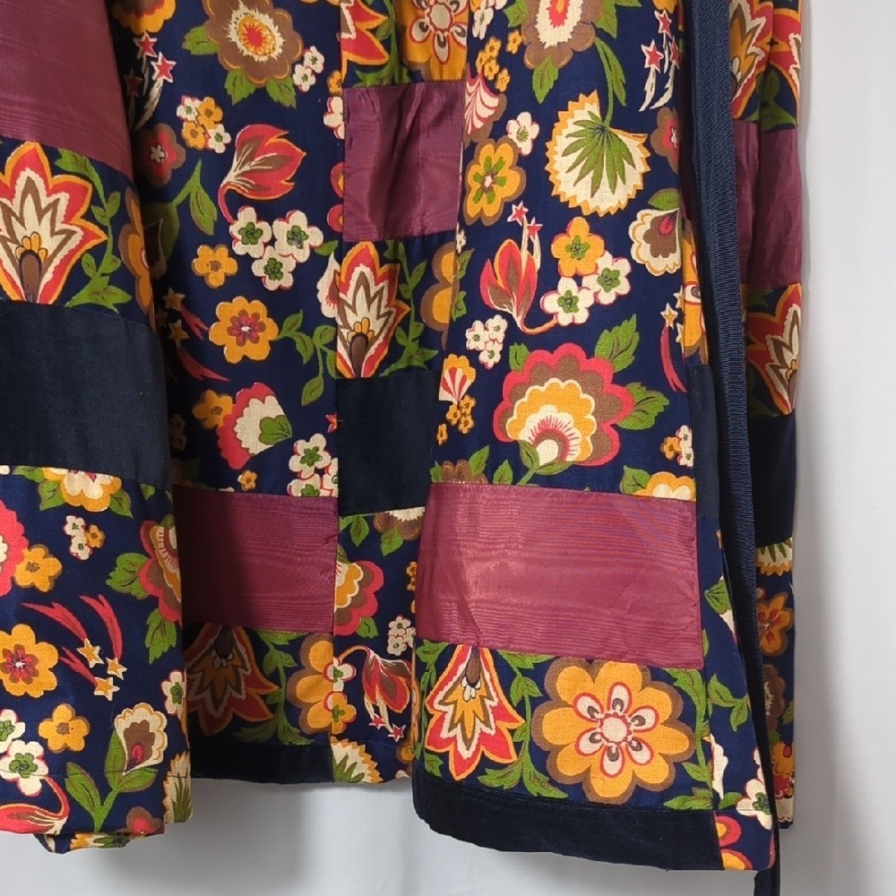 Vintage 70s Velvet Patchwork Wrap Maxi Skirt Bohemian Hippie Florals Festival