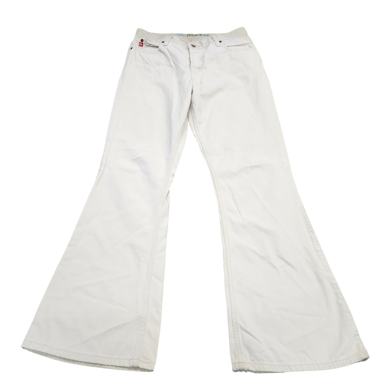 Vintage Mudd Jeans Off White Cream Flare Leg Denim Pants Y2K 90s Size 29 Waist
