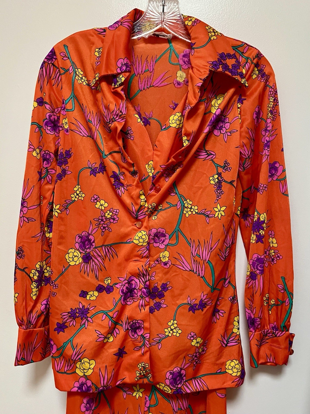 Vintage The Kollection 2 Pc Dress & Jacket Poly 1960-1970’s SZ Small Orange