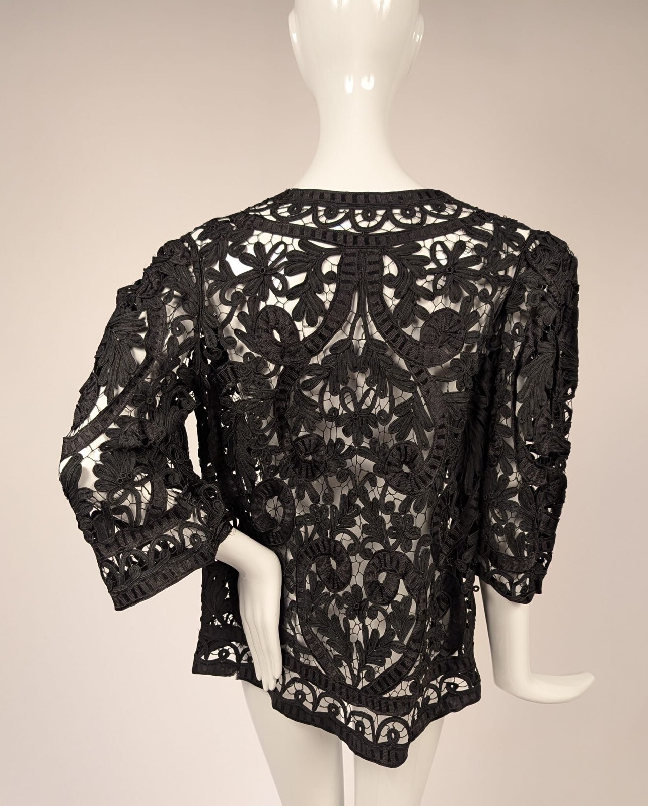 EDWARDIAN RICH BLACK SILK RIBBON TAPE LACE JACKET 