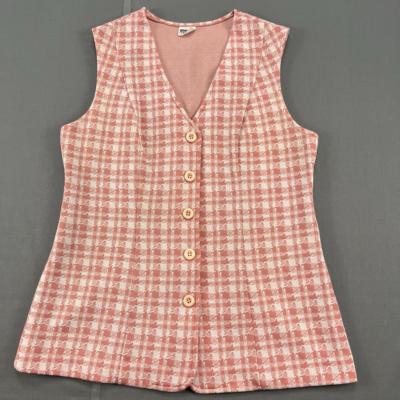 Vintage Women’s Blouse SIZE MEDIUM Pink white MONTGOMERY WARD collar 70s