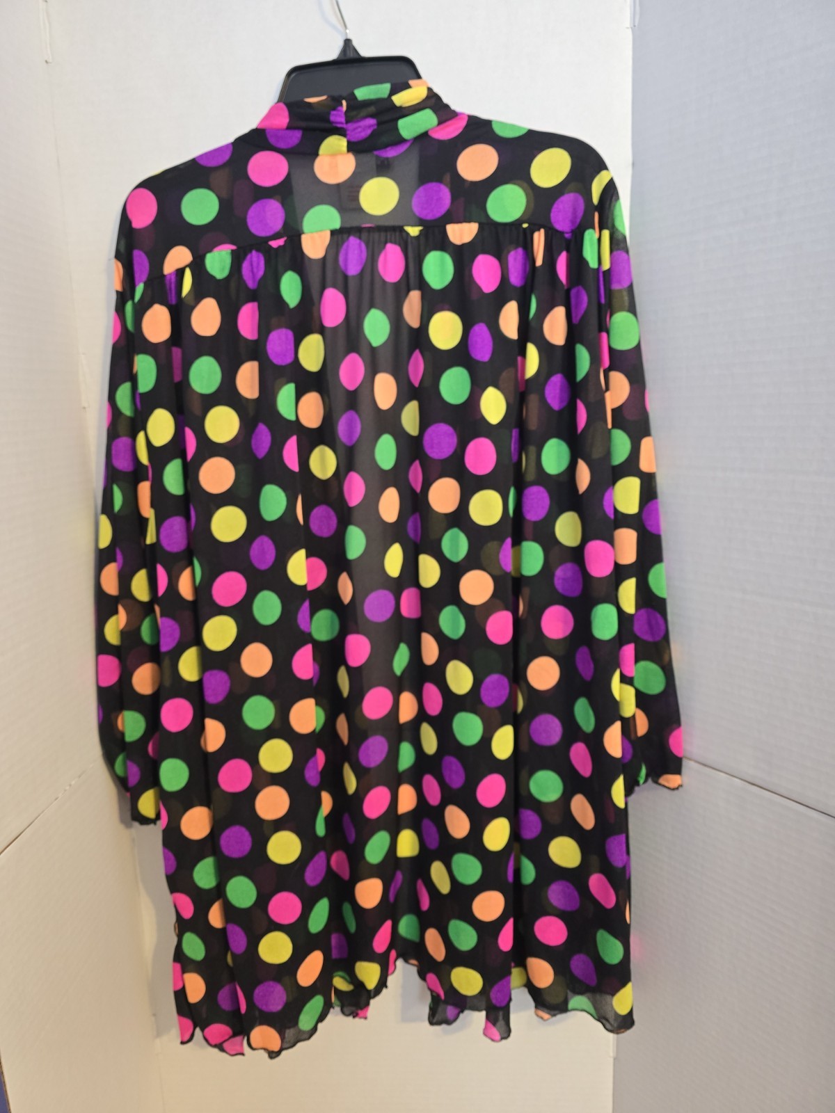 Vintage Oscar de la Renta Swimwear Cover Up Black W/ Ylw/Pink/Grn/Pur Polka Dots