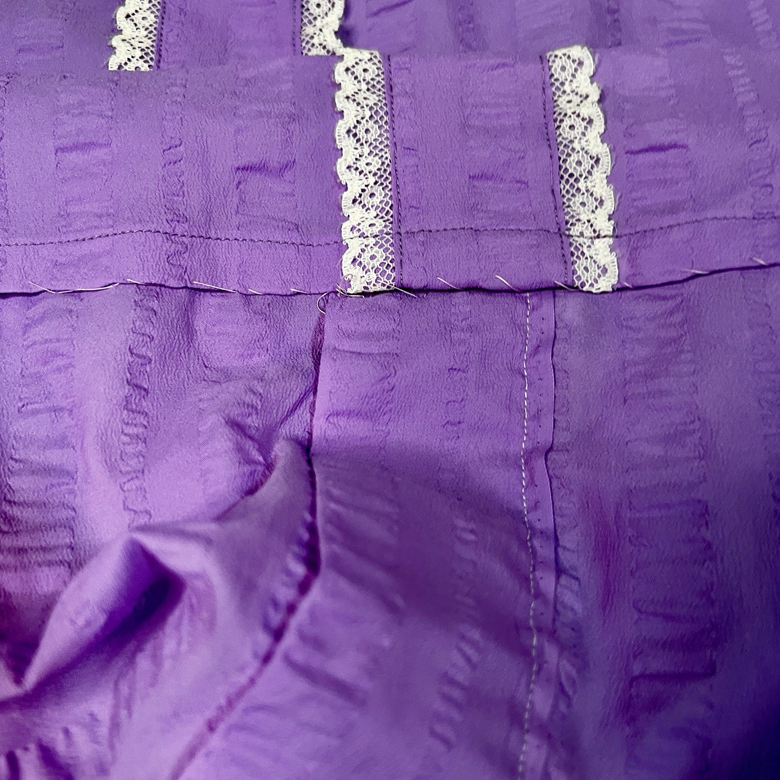 Vintage Wms Lavender Lace Trim Crepe Knit Grannycore Retro Preppy House Dress L