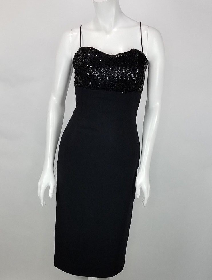 Vintage Jay Herbert Dress Size 12 Black Cocktail Party Dress Sweetheart Sequins