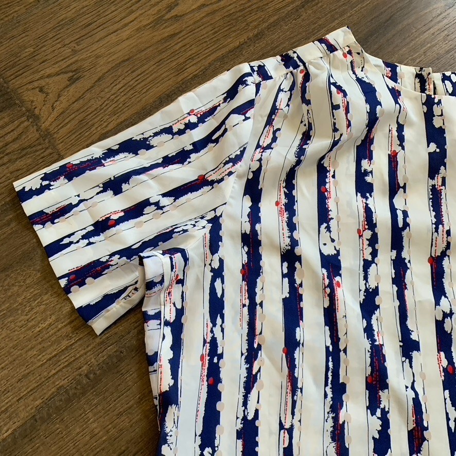 2 VTG 1960s 70s James Kenrob Red Pink White Blouse & Blue Purple Striped Blouse