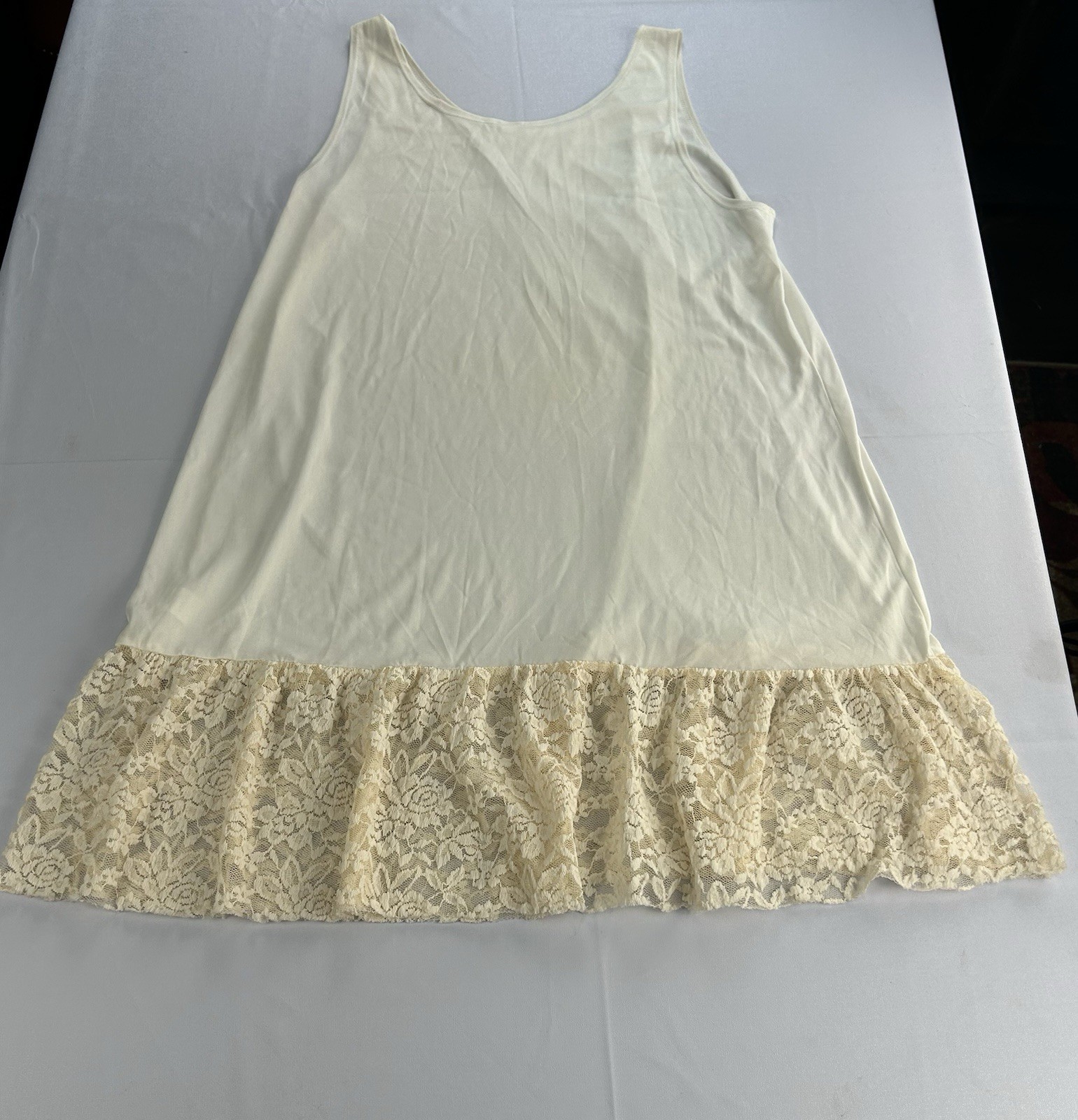 Kendra’s Y2K XL Ivory Lace Hem Layering Slip Extender Made USA BOHO Cottagecore