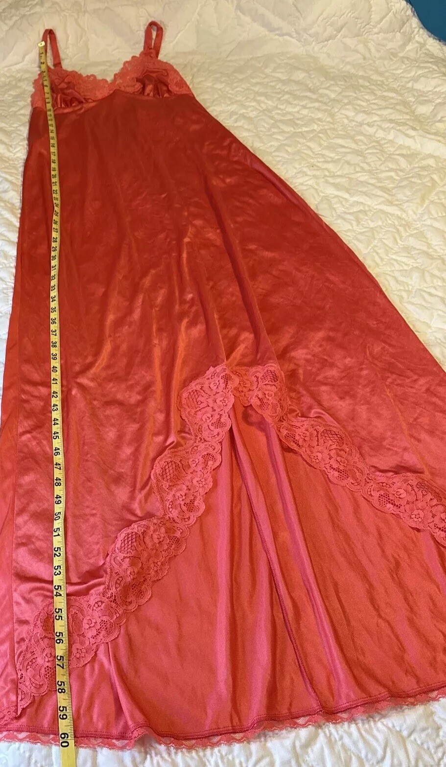 Vtg Jenelle Of California Low Cut Sexy Coral Lace Nightgown Lingerie Large
