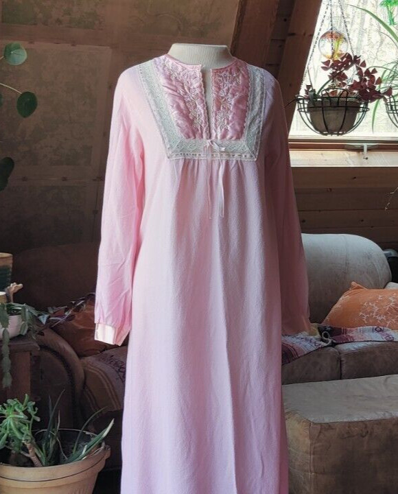 Vtg Long Nightgown Size S Lewis Frimel Maxi Long Sleeve Pink Satin Lace Grandma