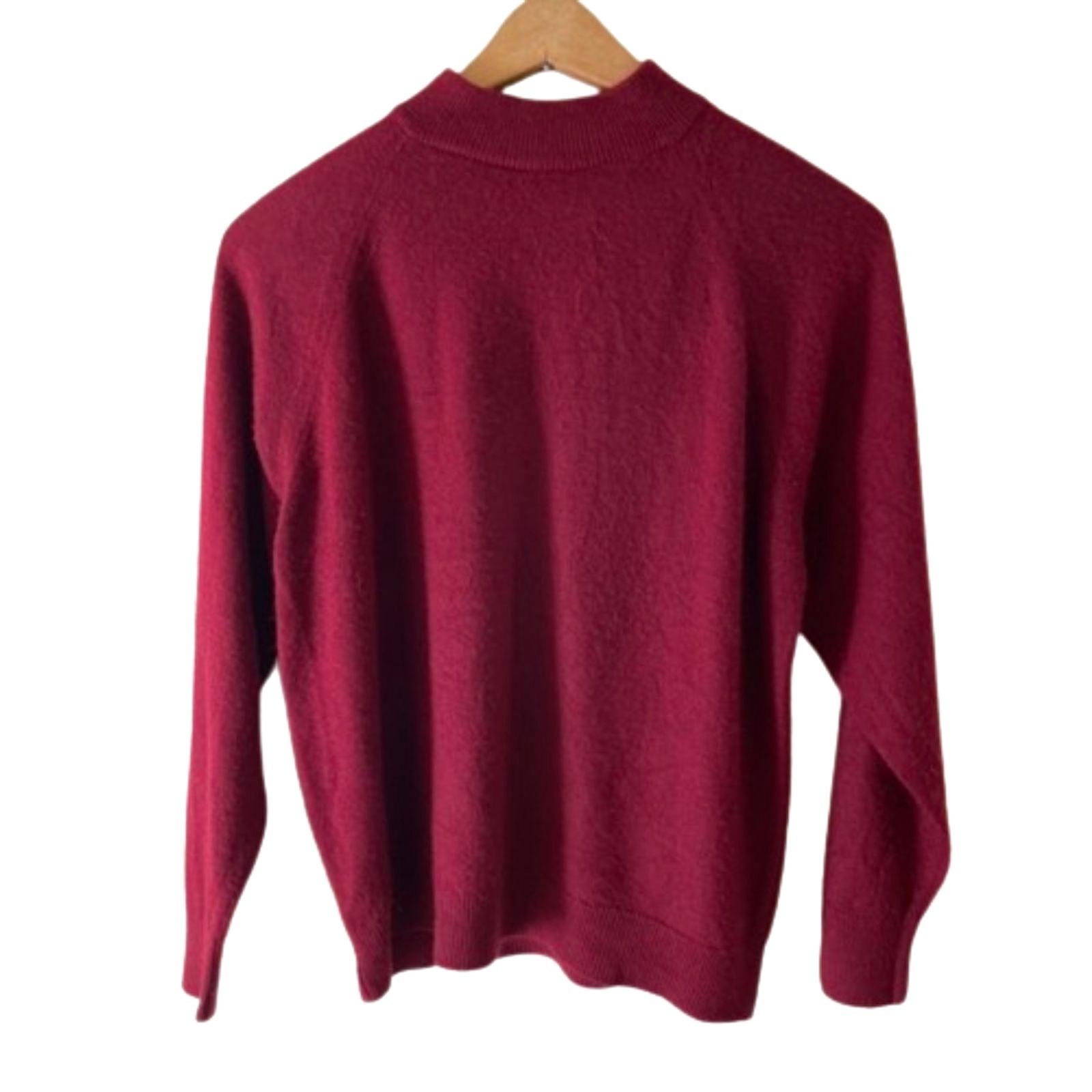 Maroon Mock Neck Sweater LARGE Petite Vintage VTG Designers Originals Deep Red