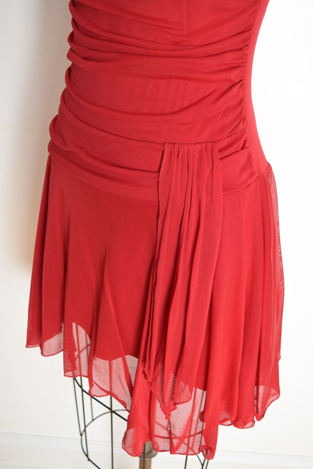 vintage Y2K party dress red mesh fairy strapless asymmetrical club Hot Kiss XS