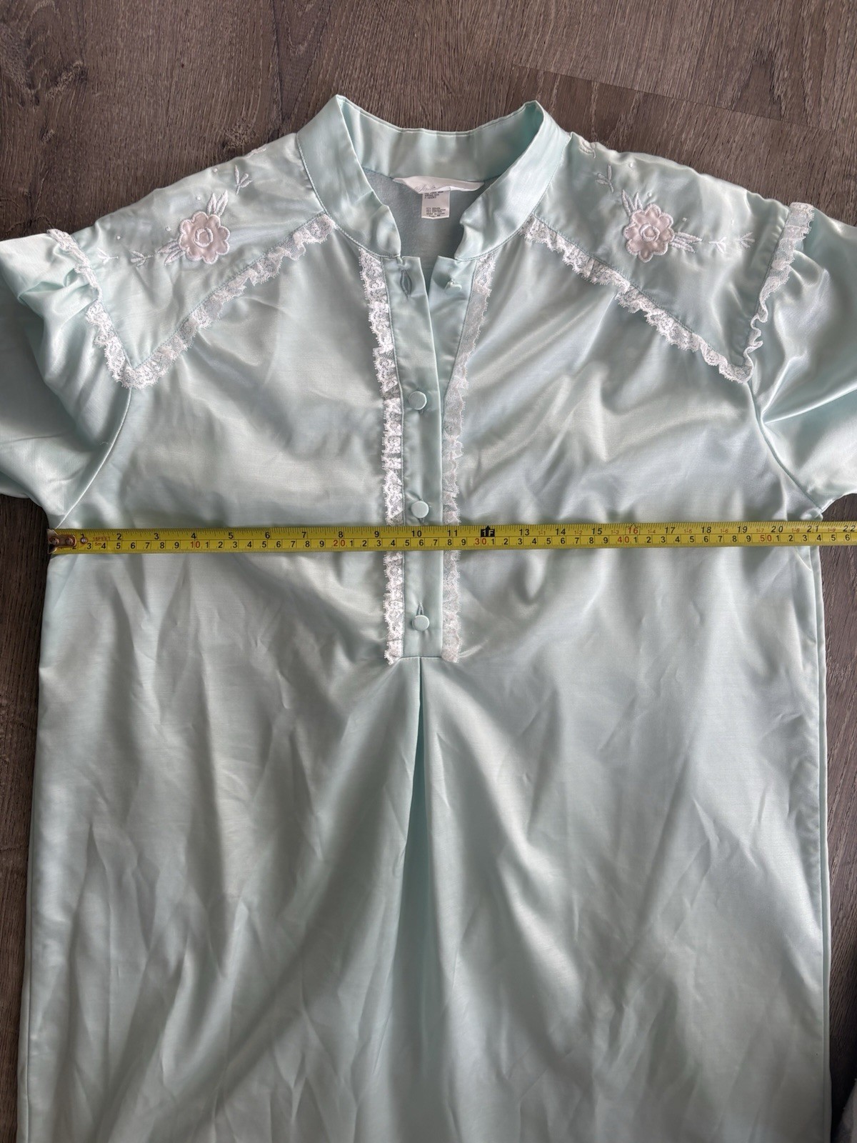 Jodie Arden Satin Nightgown Long Blue Embroidered Lace House Dress Sz M