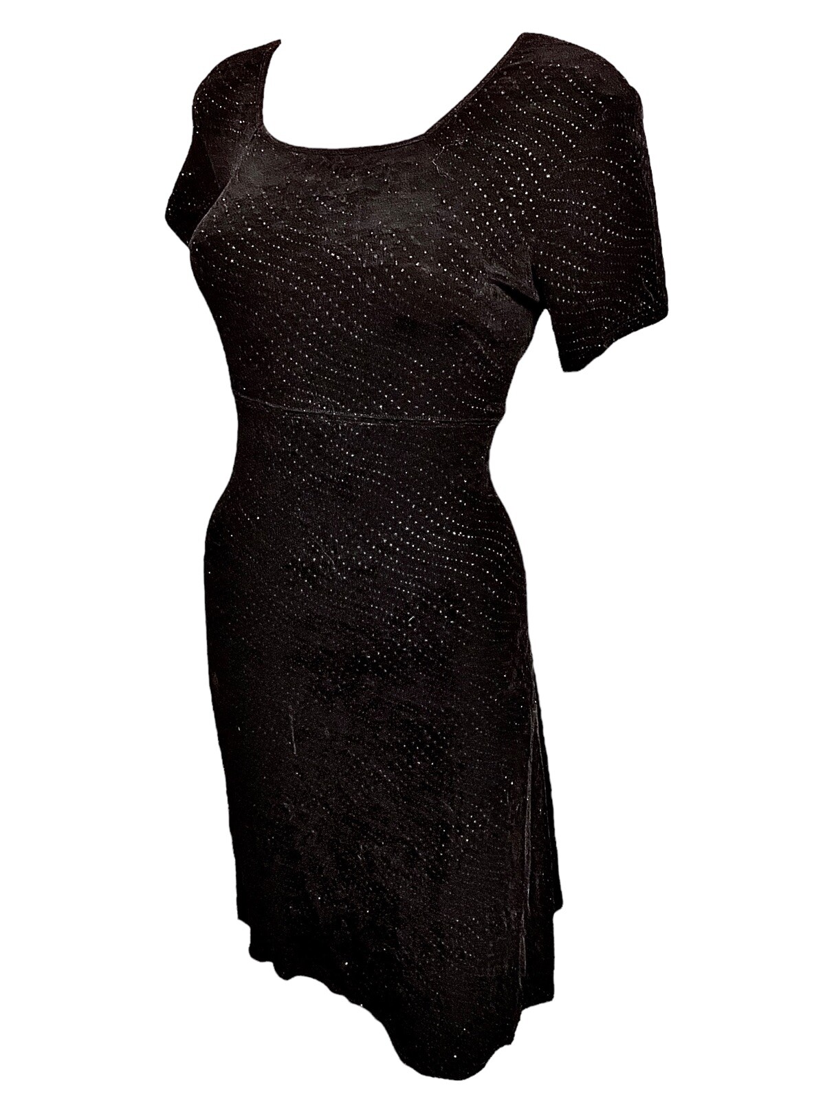 MOLLY MALLOY EVENING Short Sleeve Stretch Black Glitter Short Dress Women 8 VTG