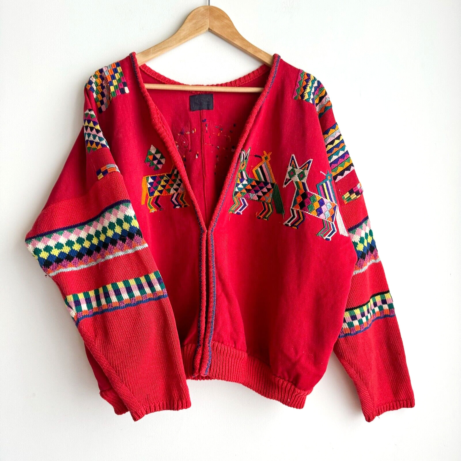 Vintage 1970s Embroidered Bomber Jacket Artesian Folk Art Tribal L/XL
