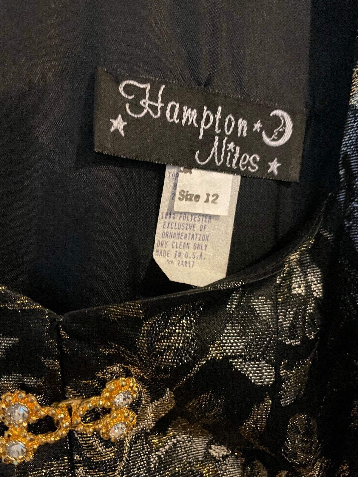 Vintage Hampton Nites Black & Metallic 1980-90s Jumpsuit w/rhinestone Buttons