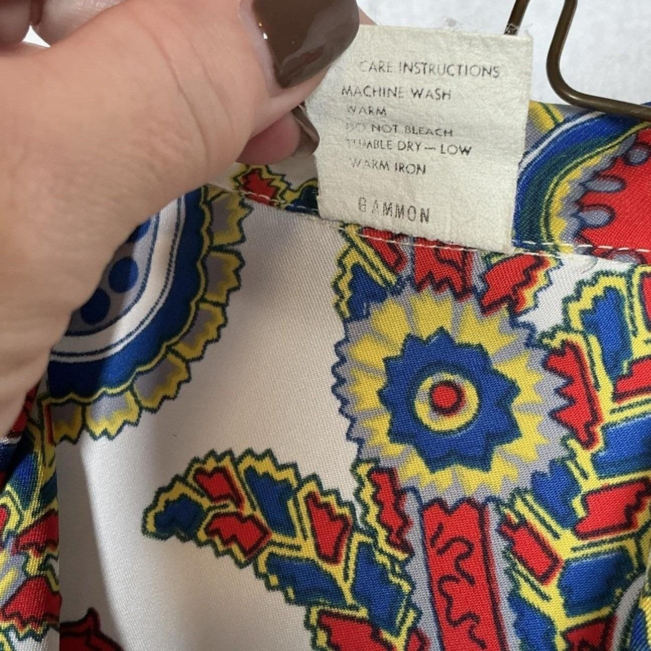 Vintage Gammon Paisley Button Down Blouse Red Blue Yellow Size 12 Long Sleeve