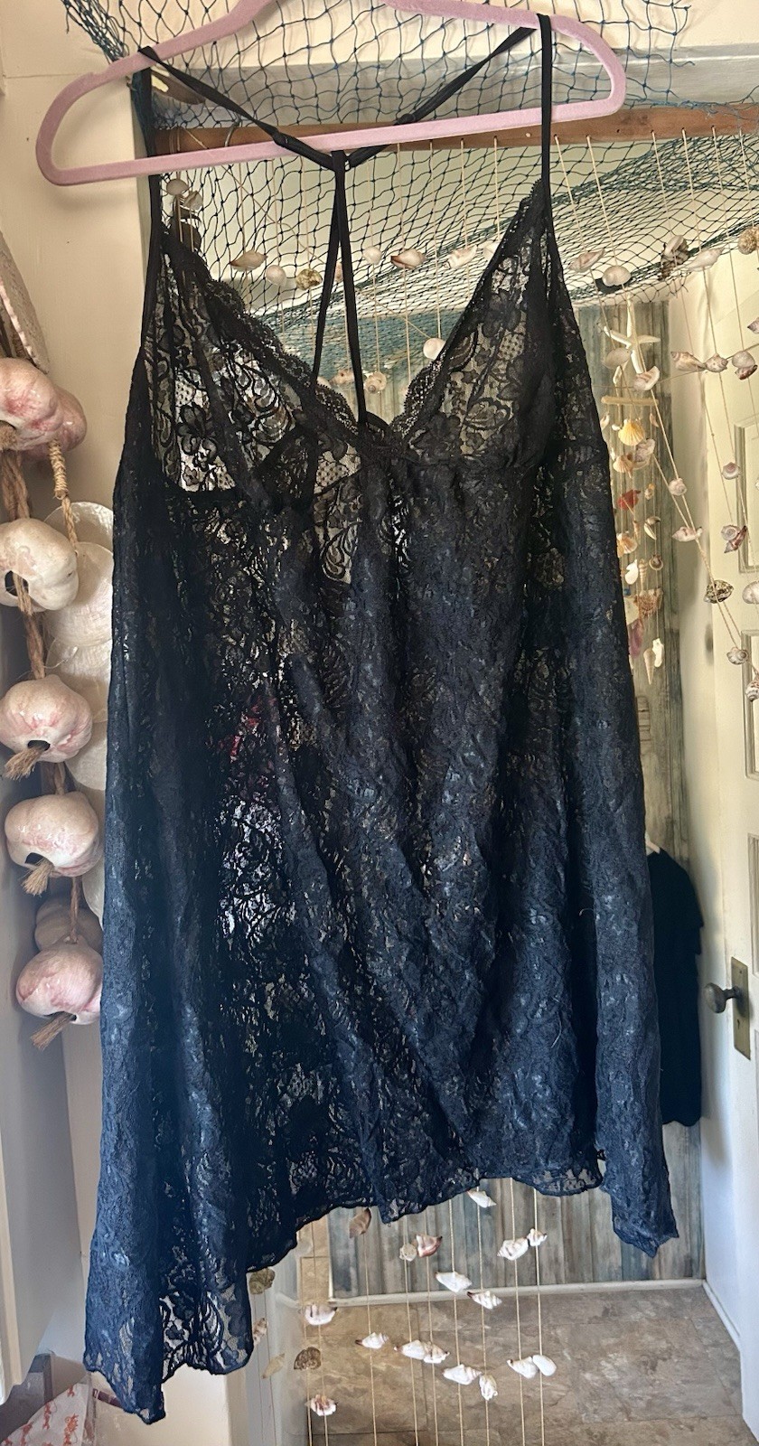 Vintage Secret Treasures Black Lace Sheer Nightie Nightgown 2X 18W -20W