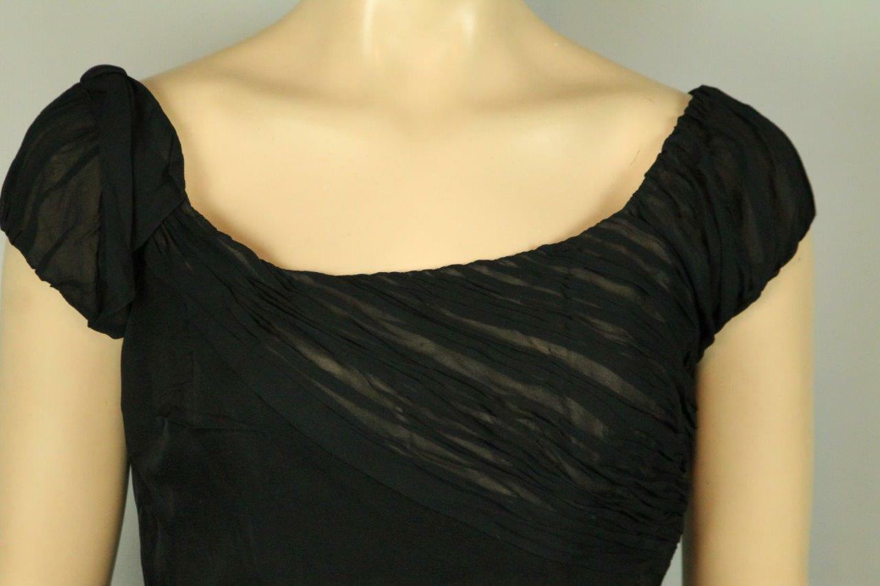Vtg 50s RAPPI Ruched Chiffon Organza Rockabilly Cocktail Party Sheath Dress S