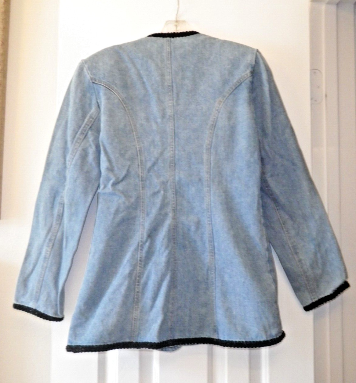 Vintage OS International Denim Military Band Double Breasted Blazer Jacket 9/10
