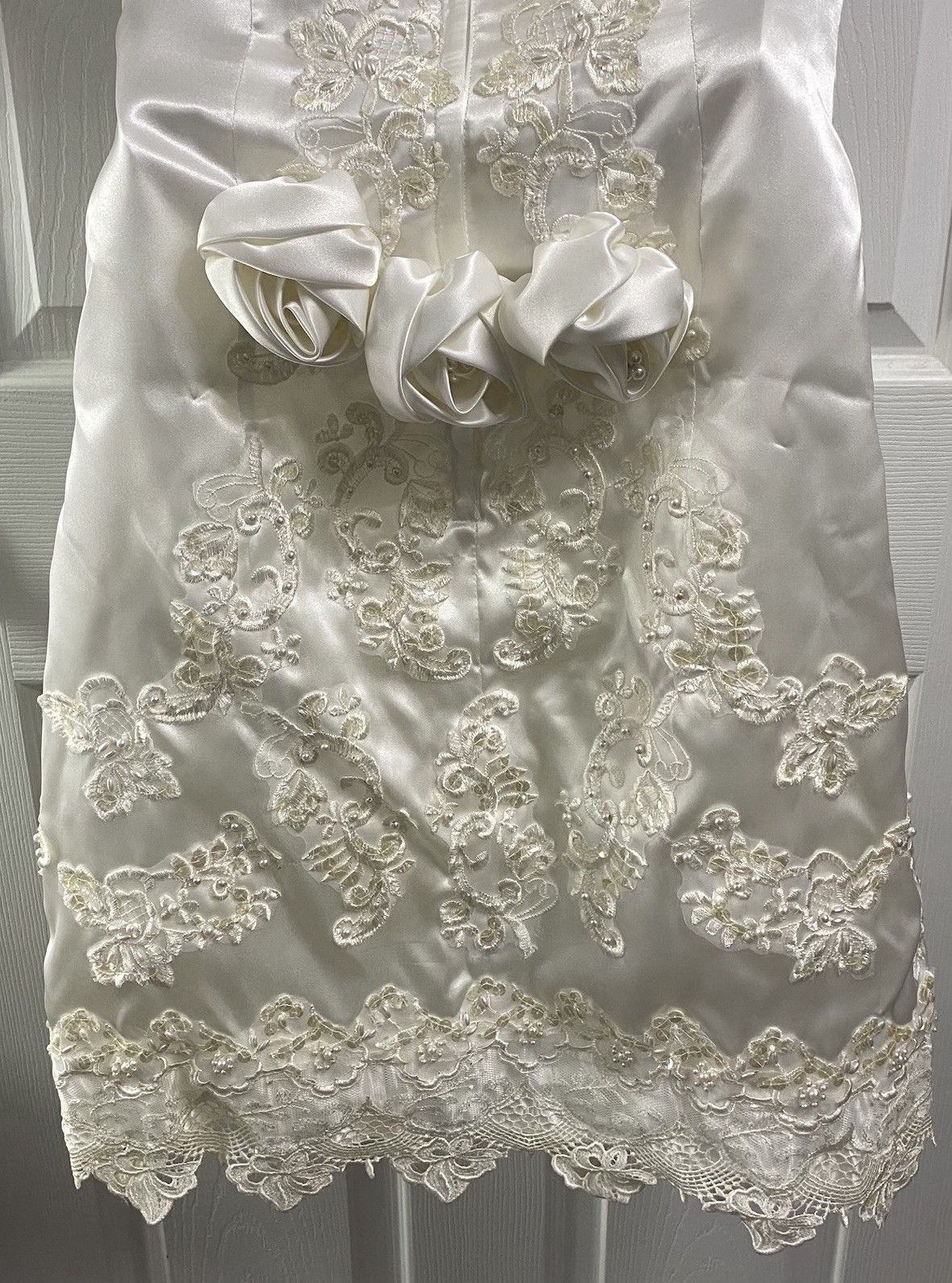 Majestic Vintage Y2k White&Ivory Satin Short Wedding Dress detachable Train Sz.8