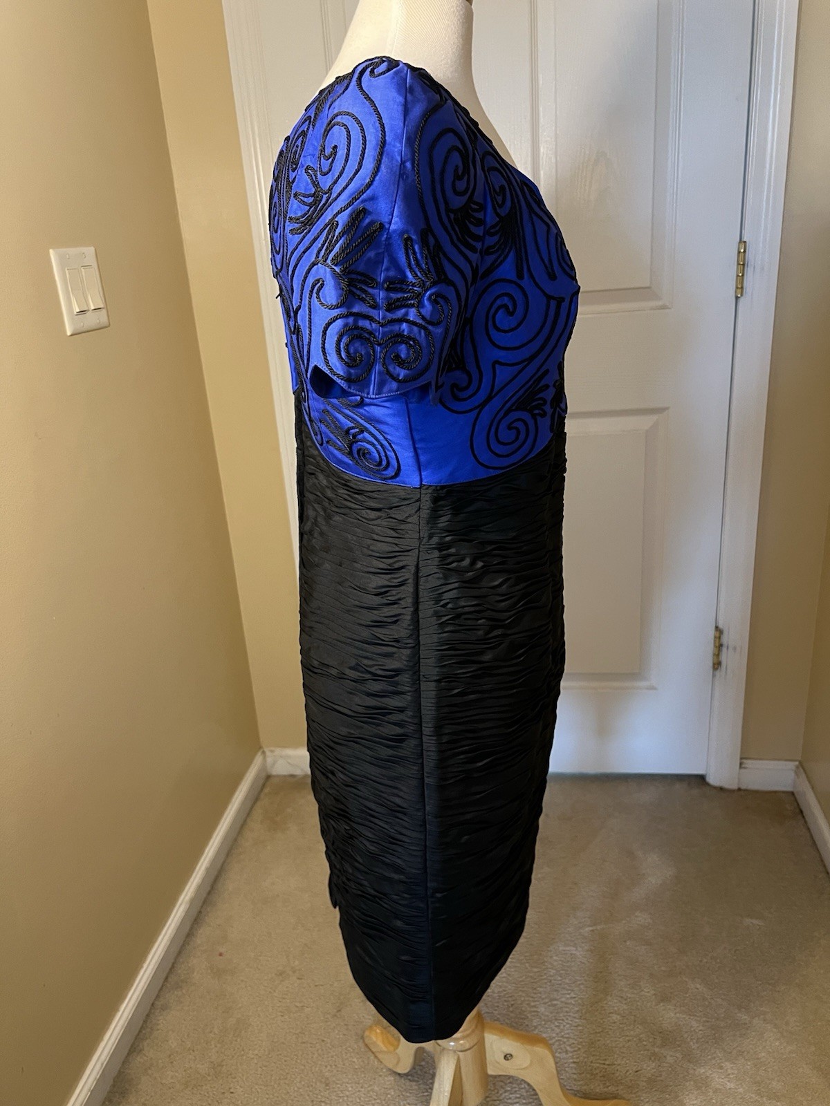 Vtg Khanitha Saks Fifth Avenue Thai Silk Dress Sz 6 Black & Royal Blue Dress