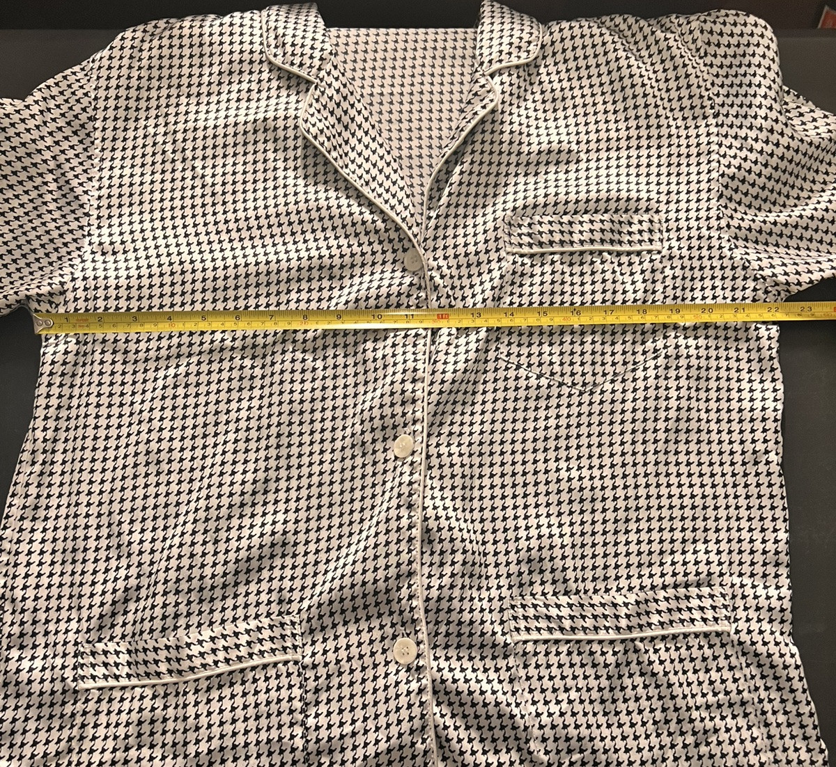 VTG VICTORIAS SECRET Black & White Houndstooth Silky Pajama Top Womens Sz L