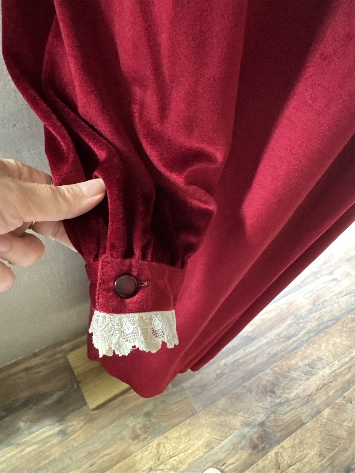 Vintage 1970s Red Velvet Homemade Prairie Dress Nightgown Whimsigoth