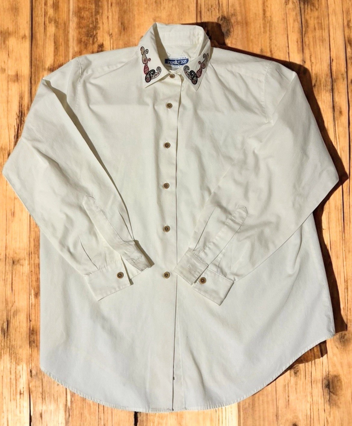 Vintage Pendleton Shirt 1990s 8 Top Paisley Embroidered Blouse Western Country