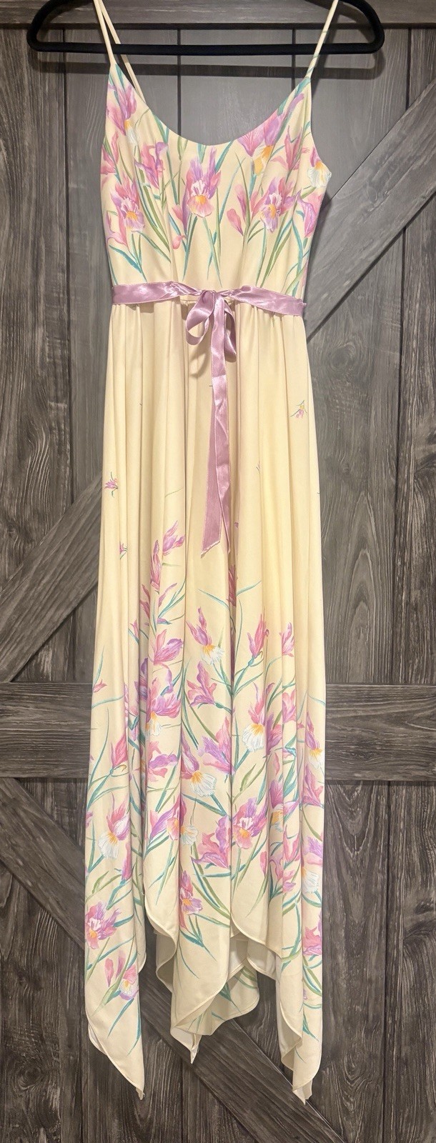 Phyllis Originals Vintage Dress Cream With Pink/Blue Flowers Lilac Belt Sz Med