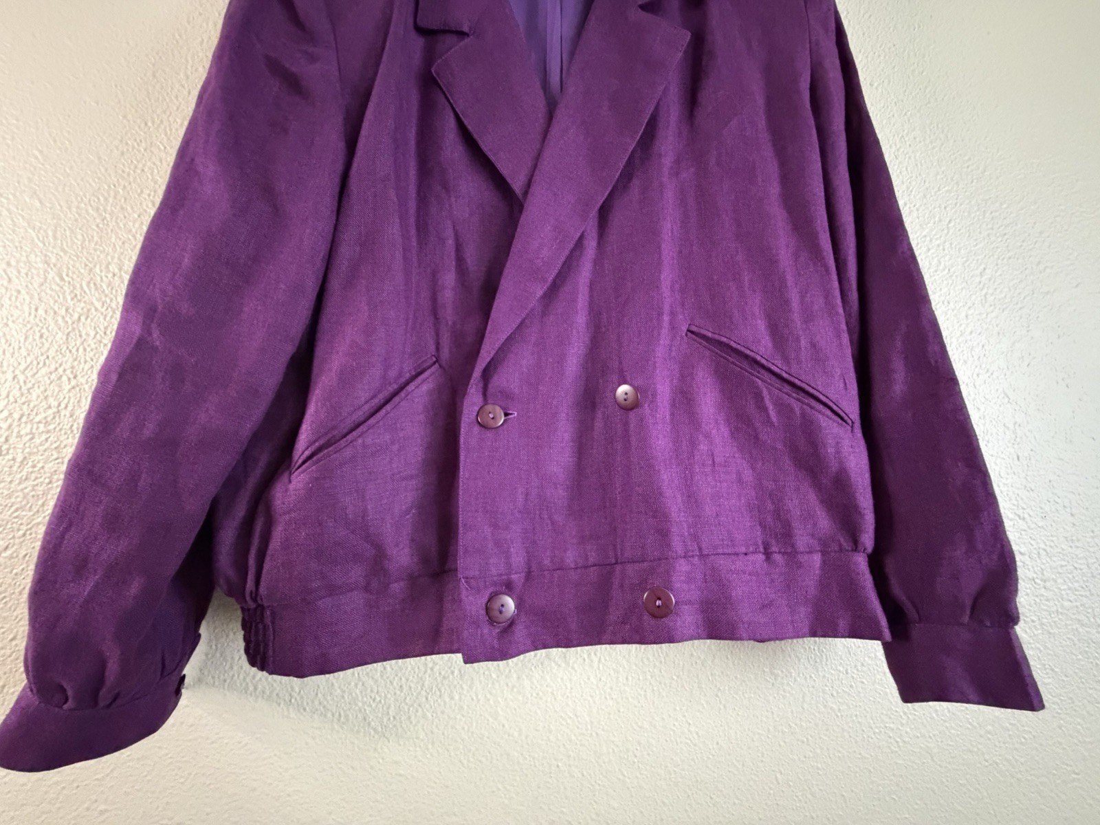 VTG 80s 90s BullocksWilshire Purple 100% Linen Pantsuit Set M 12 Power Suit Pads