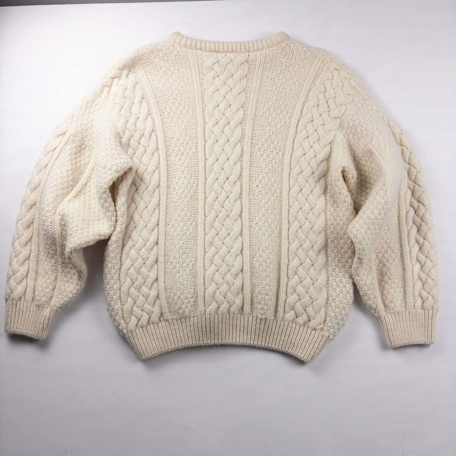 Murray Brothers Sweater Womens L Cream Wool Cableknit Fisherman Made in Scotland