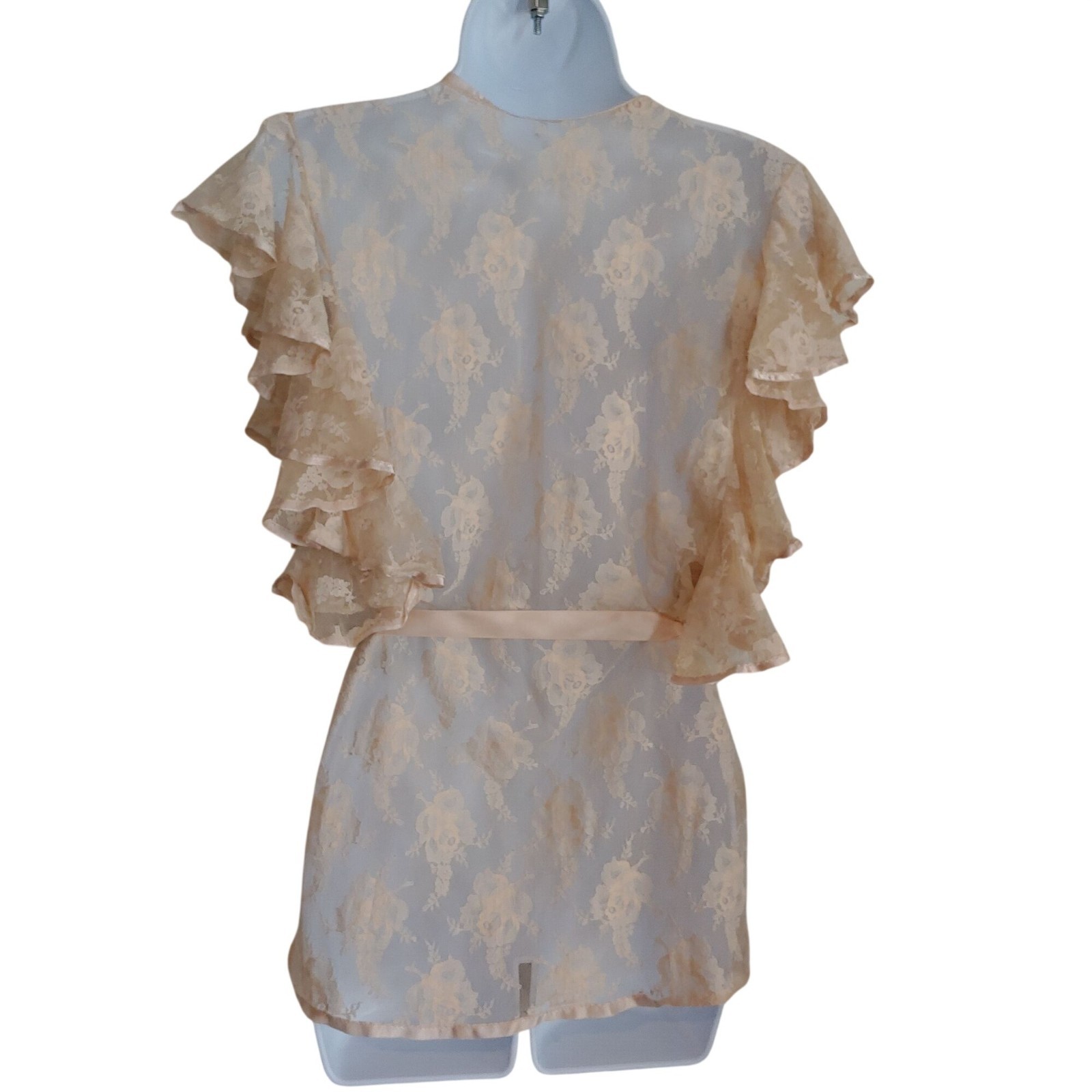 Vtg Emil Bole Lace Wrap Lace Blush Lingerie Boho Fairy Sleeve Boudoir Romantic S