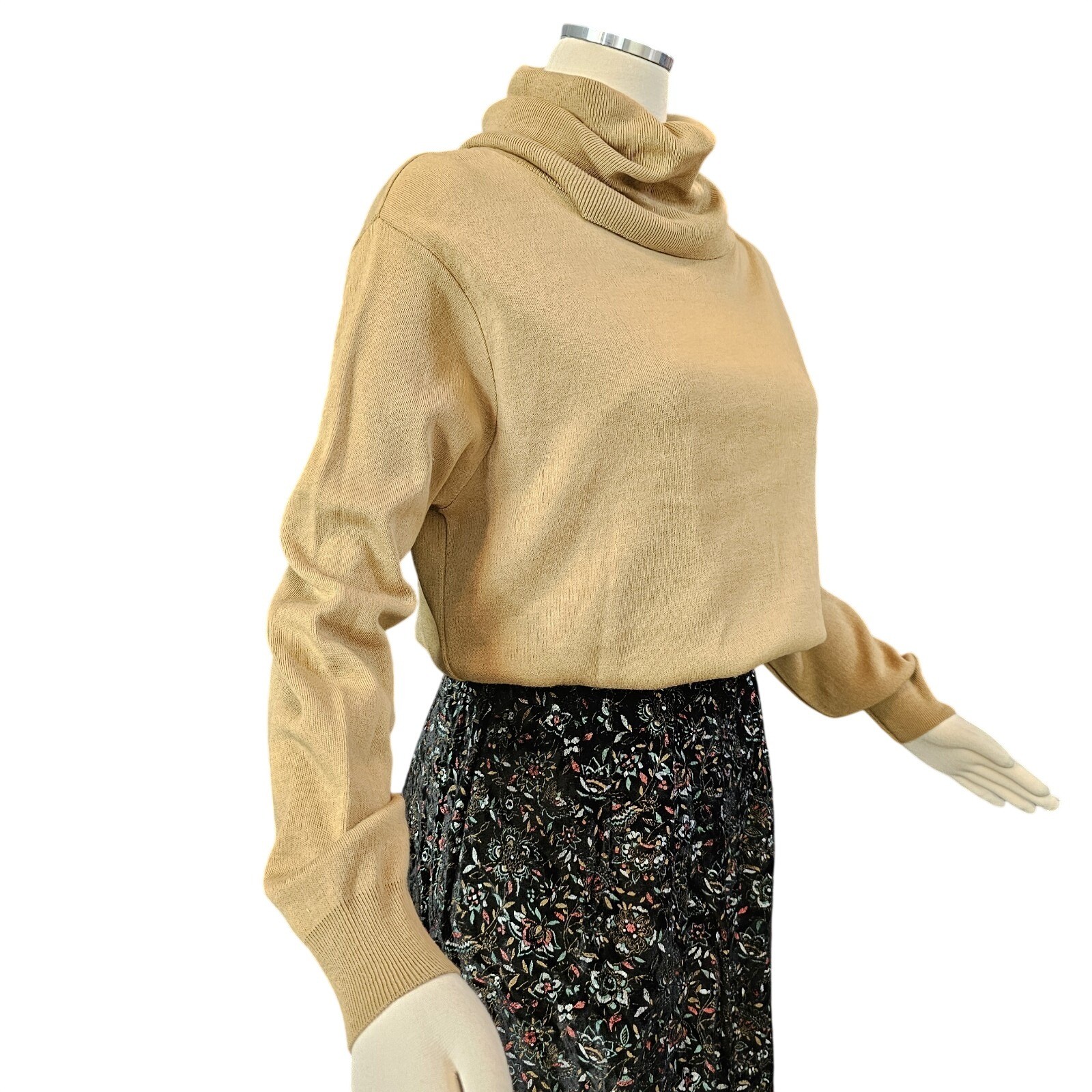 Vintage 1970s Tan Sweater Pullover Cowl Neck Turtle Neck Long Sleeve Kenneth Too