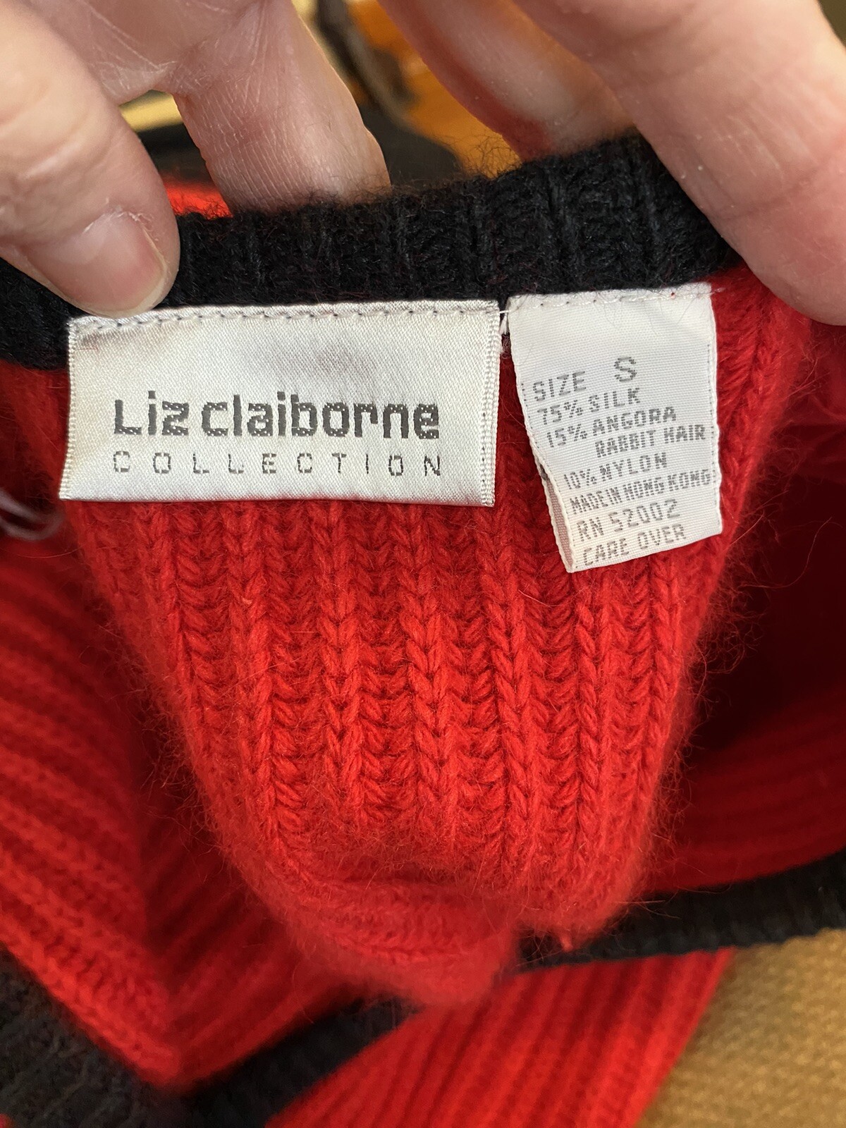 VTG 80s Liz Claiborne Red Black silk angora sweater Carol Little wool skirt S￼/M