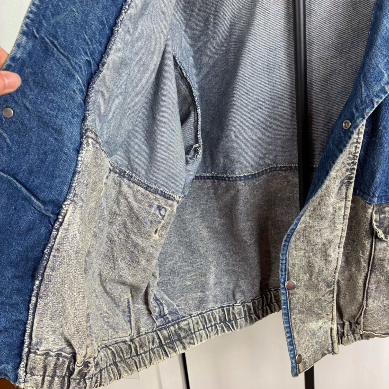 Vtg 80s GUESS by Georges Marciano Colorblock Fringe Denim Jacket AcidWash Bomber