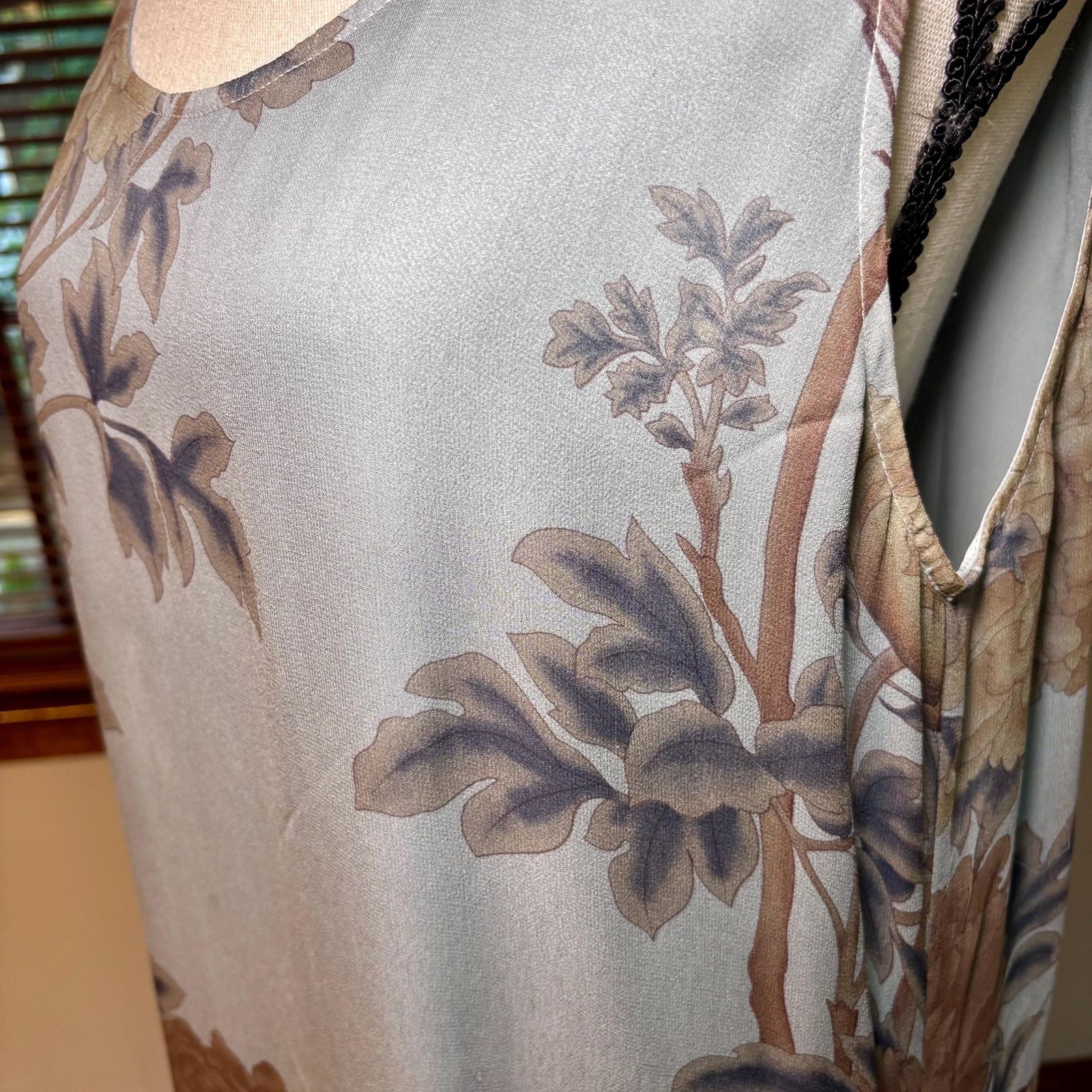 Vtg 90s Citron Santa Monica Silk Floral Maxi Dress Pale Blue Floaty Romantic M