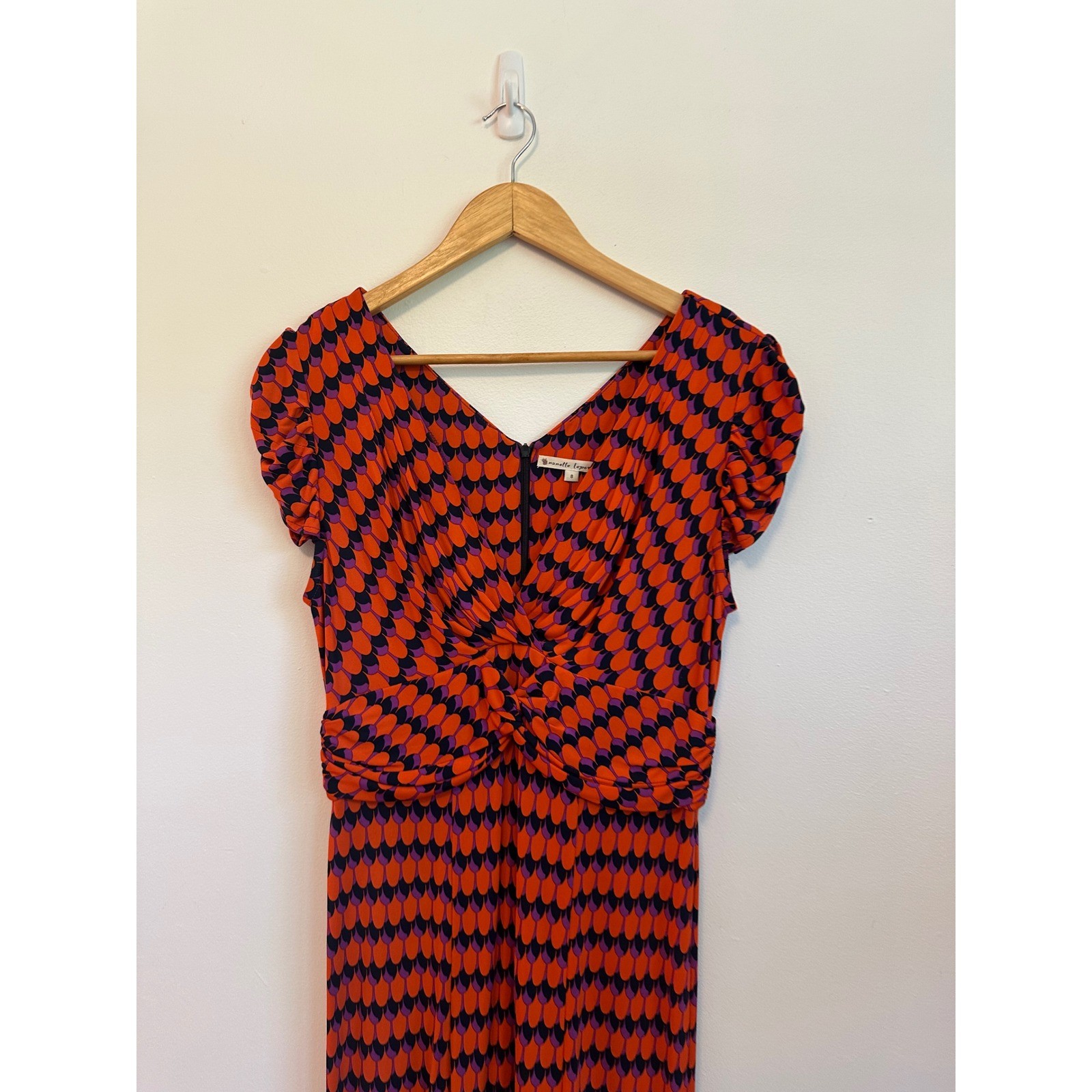 Nanette Lepore Vintage Twisted Front Jersey Dress in Orange, Purple, and Black