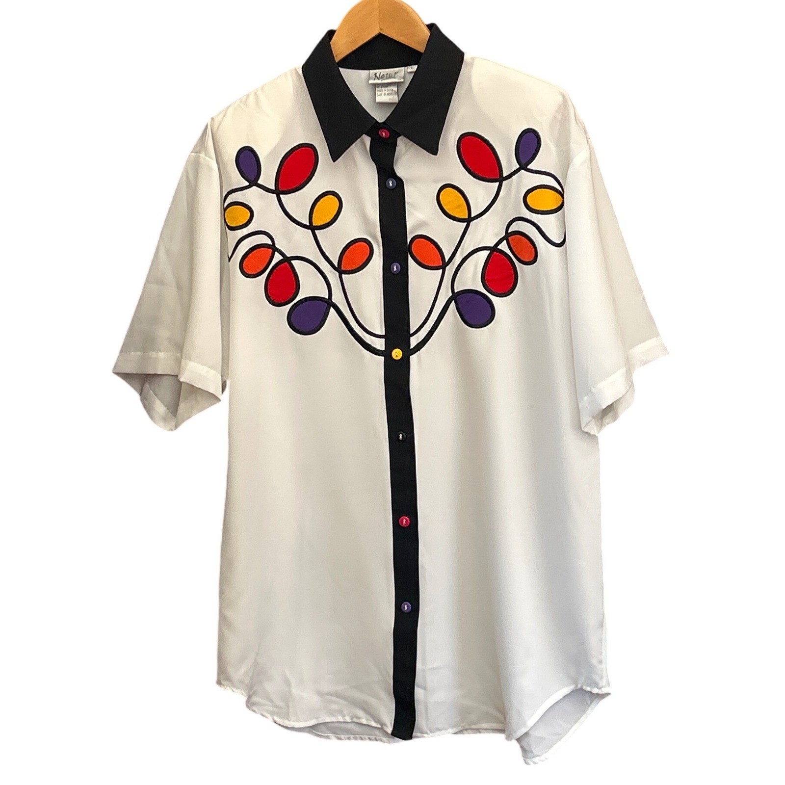 Vintage 90s Natur Button Up Shirt Art Teacher Memphis Design Retro Whimsical