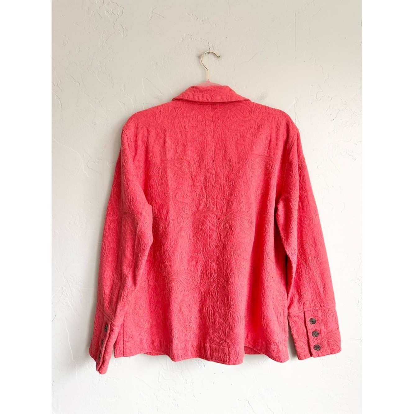 90’s Vintage Chico’s Design Coral Salmon Pink Embroidered Button Jacket Large