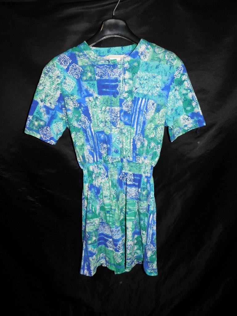 Vintage 80s Katie Clothing Co S Blue Purple Romper Shorts Jumpsuit Cotton Knit