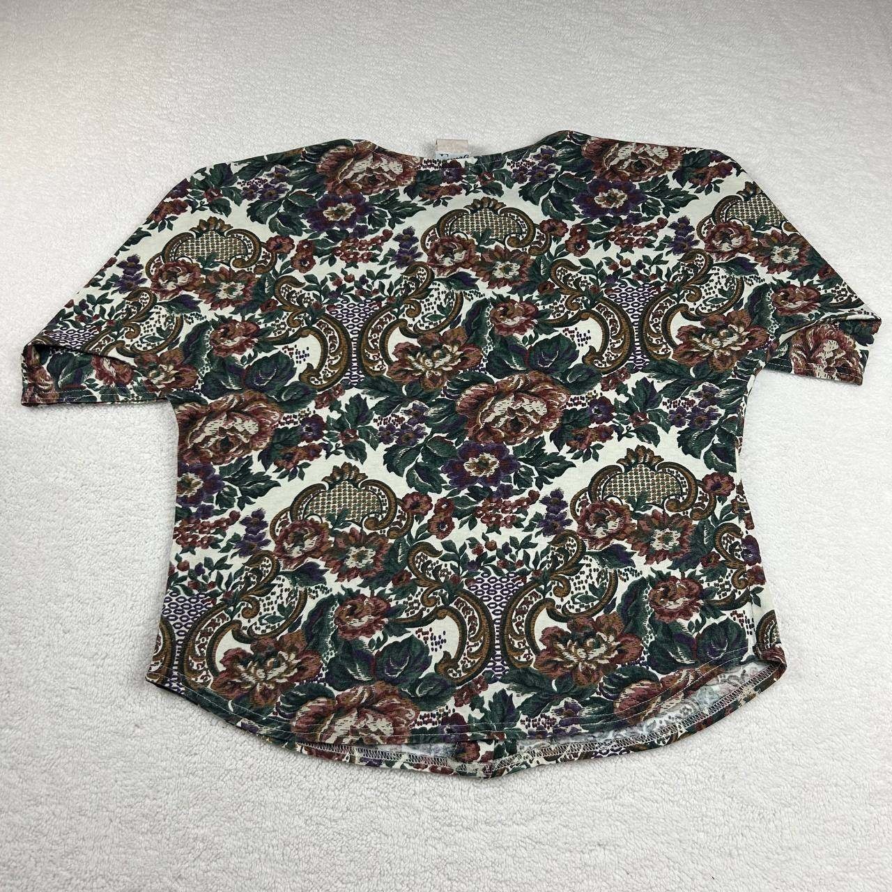 Vintage 80s 90s Touche LA Floral AOP 1/4 Sleeve Button Shirt Women’s Size Small