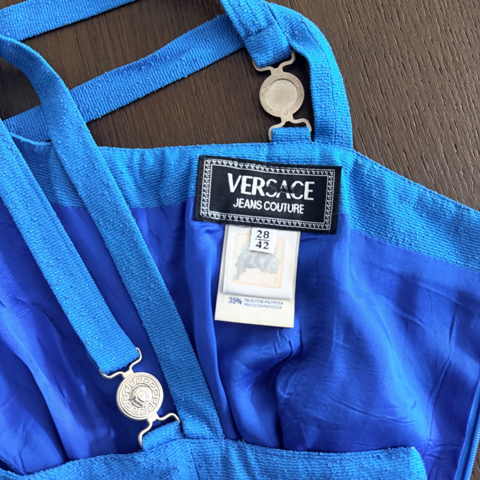 VERSACE JEANS COUTURE 1990s double-strap mini dress in blue size 42
