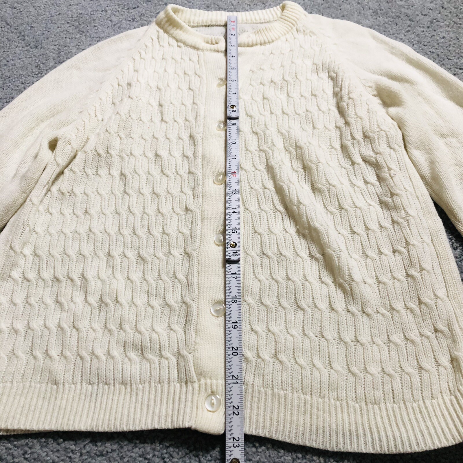 Vtg 90s Handmade Textured Knit Cardigan Women’s M White Buttons Coastal Cottage