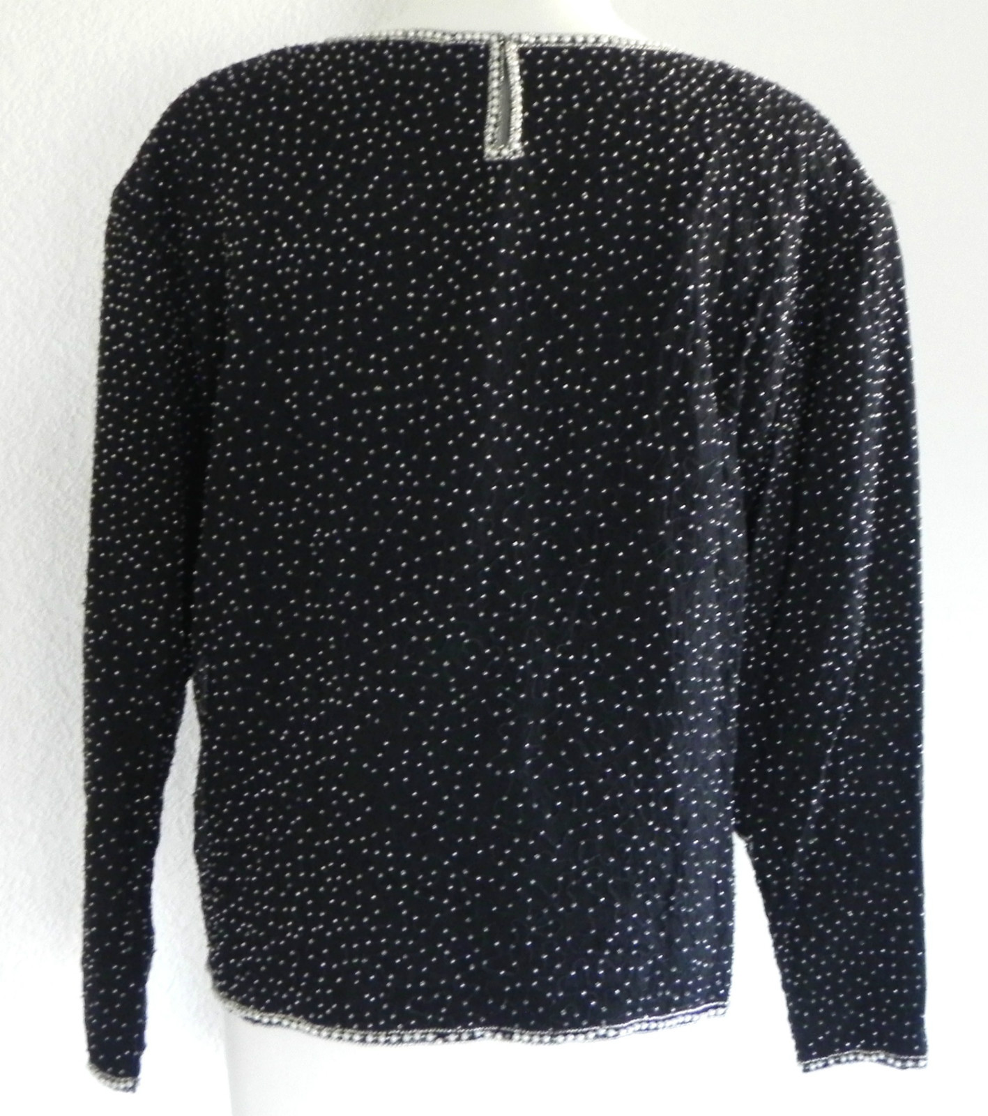 Vtg Together Top Silk Bead/Sequin Trim Padded Shoulder/Long Sleeve Lined Size M