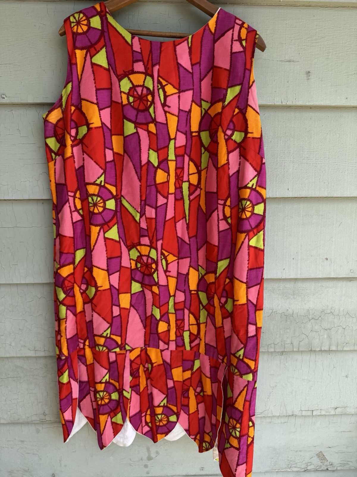 Vtg 60’s Boutique MOD Dress Colorful Pink Red Purple Geometric Japan Cotton 18