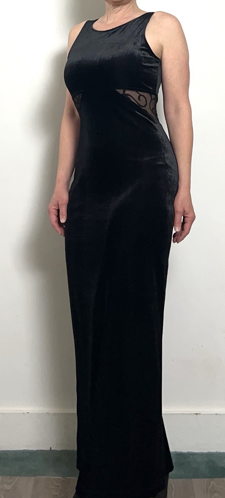 Vintage 90’s Velvet Maxi Dress Mesh Cut out Grunge Whimsigoth Medium